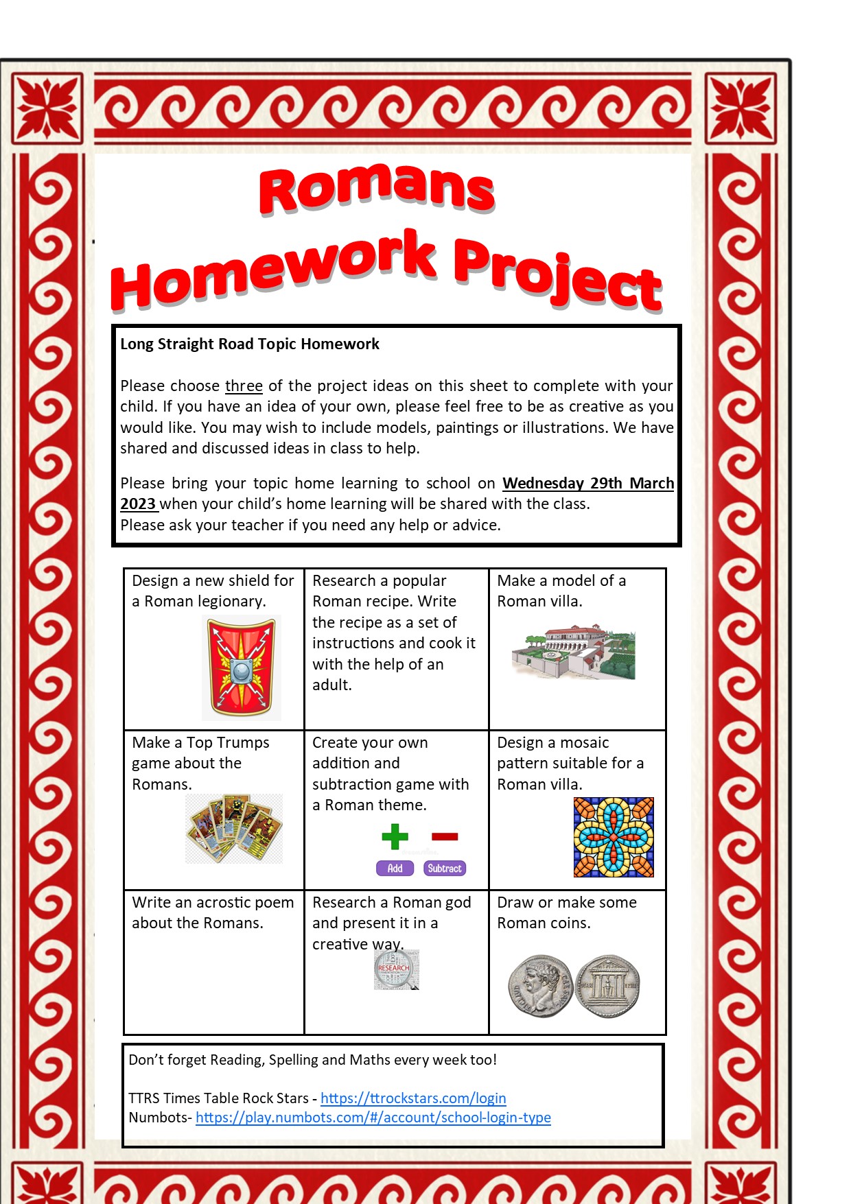 romans homework grid year 3